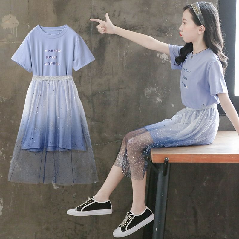 女童装夏装儿童洋气连衣裙8小女孩公主裙子9夏季10大童套装裙12岁