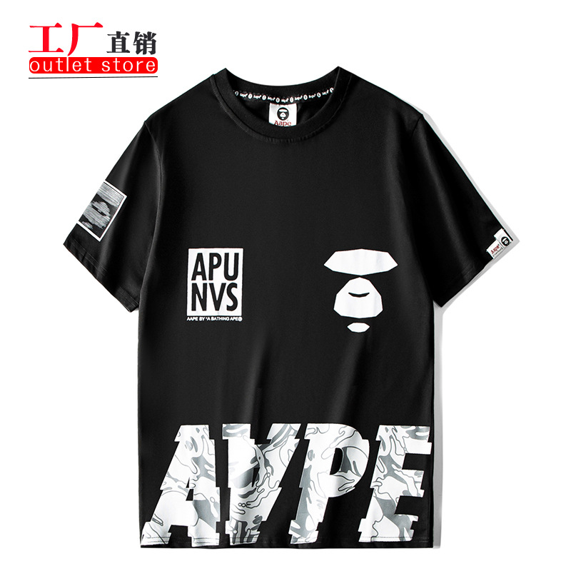 ape潮牌短袖猿人蘑菇头字母迷彩印花休闲宽松男女同款街头嘻哈t恤