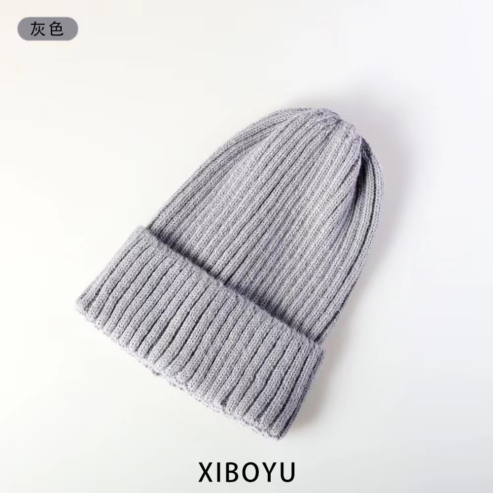 Autumn and Winter Knitting Warm Wool Japanese Men‘s and Women‘s Face Slimming Beanie Hat Simple Versatile Japanese and Korean Student Knitted