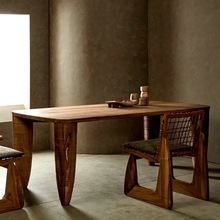 中古侘寂风实木餐桌创意个性长方形书桌办公桌复古艺术民宿长条桌