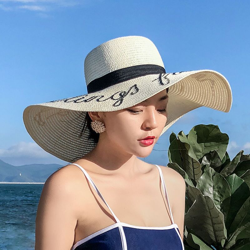 Straw Hat Female Sun Protection Sunshade Beach Seaside Big Brim Korean Holiday Travel Internet Hot Fresh All-Matching Sun Hat