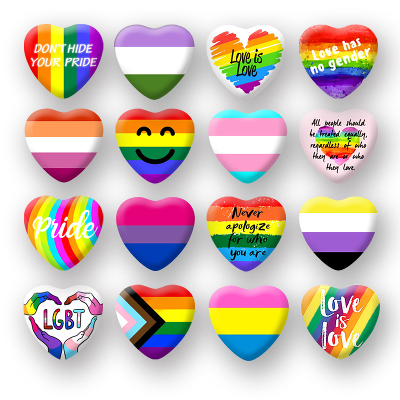 lgbt爱心形徽章马口铁彩虹旗帜胸针同志同性恋标志胸牌亚马逊跨境