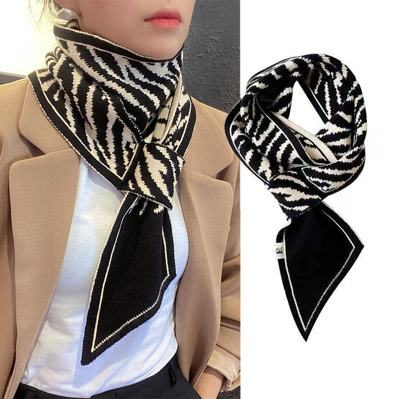 autumn and winter knitting small scarf women‘s south korea small ear neck protection striped scarf small long socket furry scarf wholesale