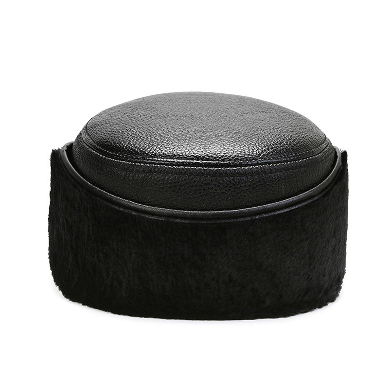 New Men's Flat-Top Cap Middle-Aged and Elderly Winter Warm Ear Protection Hat Old Man PU Leather Cotton Hat Thickened Cold Protection