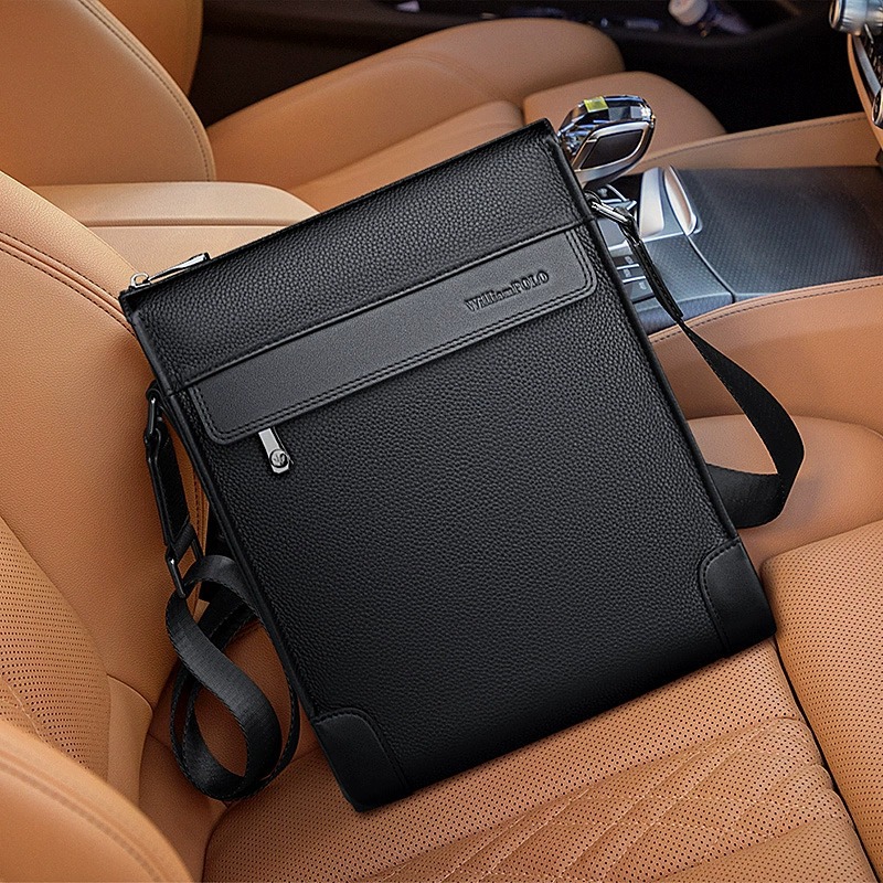 英皇保罗真皮斜挎包男士包包2024新款多功能休闲商务单肩小背包男