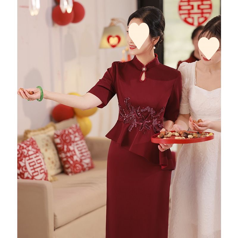 婚礼妈妈礼服妈妈装年轻洋气参加女儿结婚旗袍婆婆可穿婚宴装