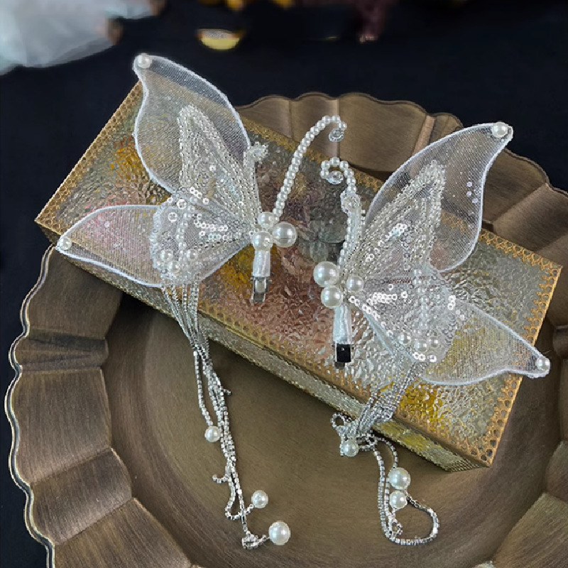 李一桐同款发夹蝴蝶翅膀森系精灵头饰流苏新娘晚礼订婚纱仙女发饰