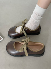 日系小皮鞋女春季2024新款棕色圆头系带浅口平底jk单鞋玛丽珍鞋子