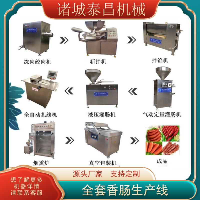 全套香肠加工设备红肠生产线台湾烤肠加工流水线全自动灌肠烟熏机