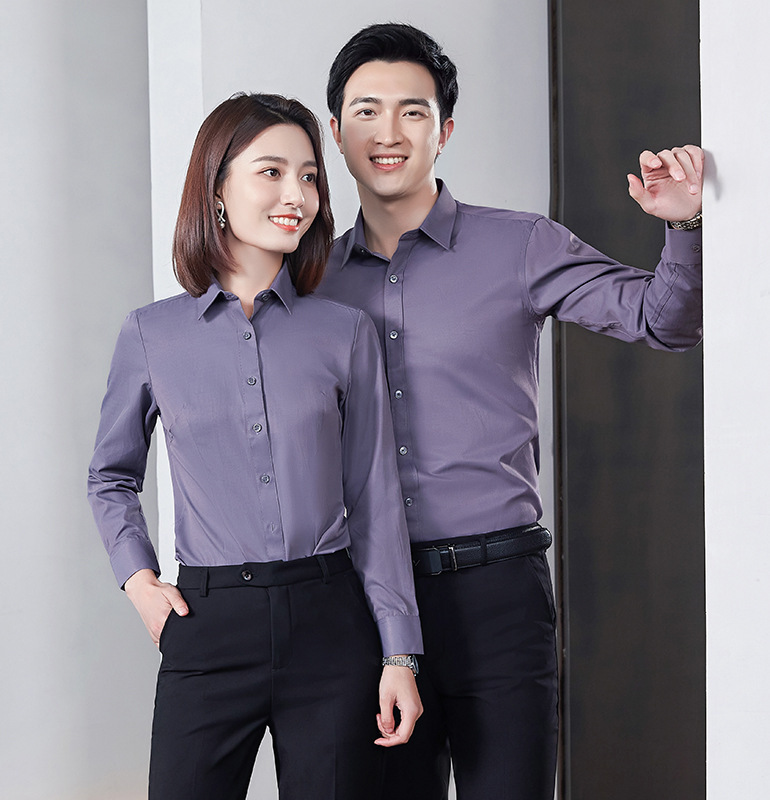 男女同款白领长袖职业衬衫绣logo银行工装正装房产销售工作服