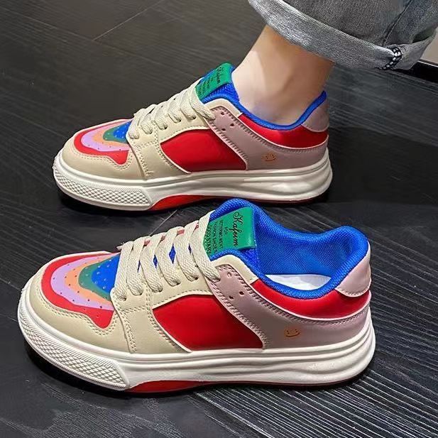 鸳鸯鞋女2024新款春秋百搭小白鞋厚底彩虹休闲板鞋学生运动老爹鞋