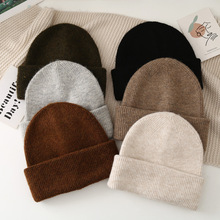 韩版冬季保暖针织帽女士纯色卷边护耳毛线帽潮男双层加厚百搭帽子