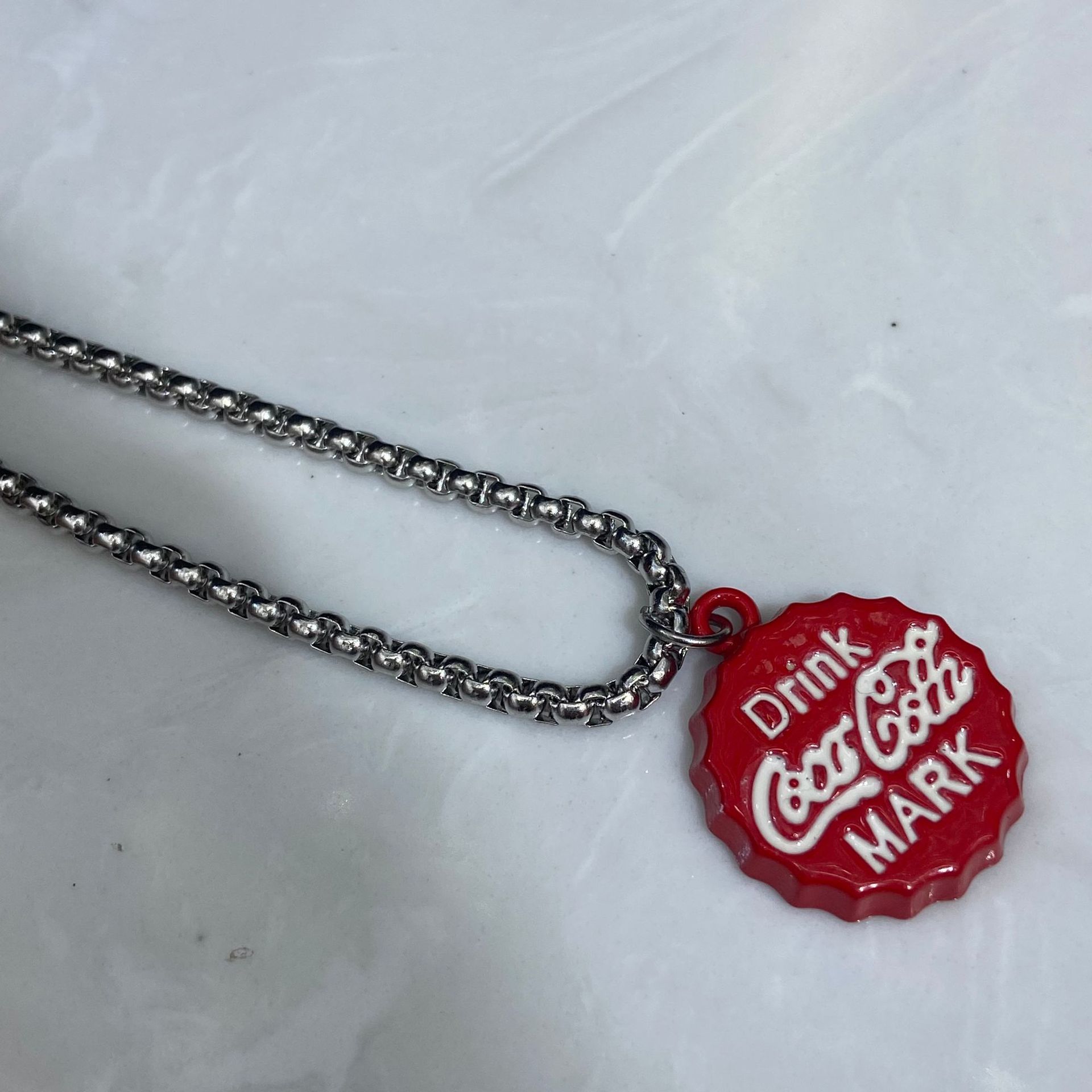 Korean Style Trendy Cola Bottle Cap Design Style Creative Pendant Accessories Trendy Unique Titanium Steel Necklace Factory Wholesale