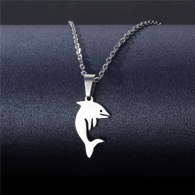 Japanese and Korean Style Glossy Cute Dolphin Necklace Pendant Simple Artistic Style Animal Stainless Steel Clavicle Chain One-Piece Delivery