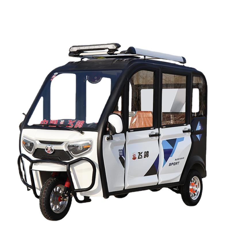 飞鸽全封闭电动三轮车带棚家用接送孩子小型五门六座新款电瓶三车