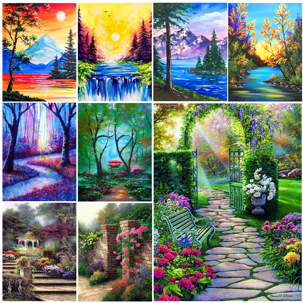 5d钻石画风景diy组合圆钻满钻蝴蝶小鸟钻石绣装饰画30*40现货包邮