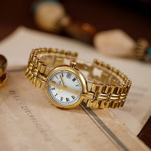依文琳新款轻奢中古风腕表简约小圆表罗马刻度钢带气质女士手表
