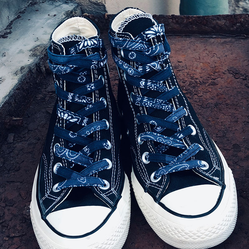 阿美咔叽高帮鞋带红翼手工鞋绳indigo腰果花印花1970s蓝染鞋带va