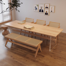 实木餐桌北欧亚克力透明吃饭桌子家用客厅长条桌原木色简约餐桌椅
