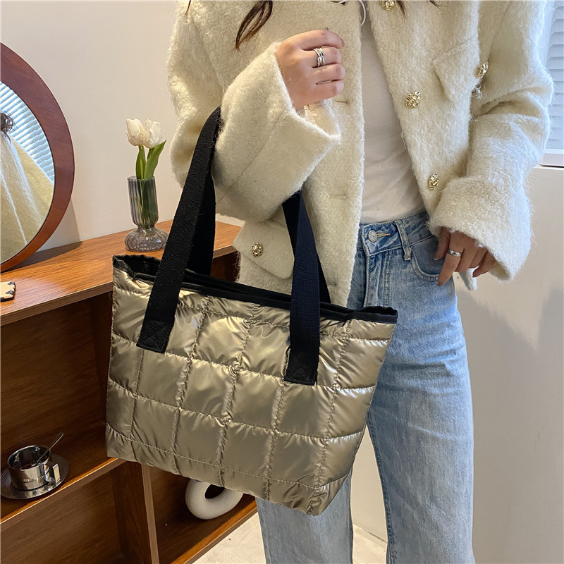 This Year's New down Bag Women's Plaid Handbag Space Cotton Underarm Classic Box Trendy Tote Bag