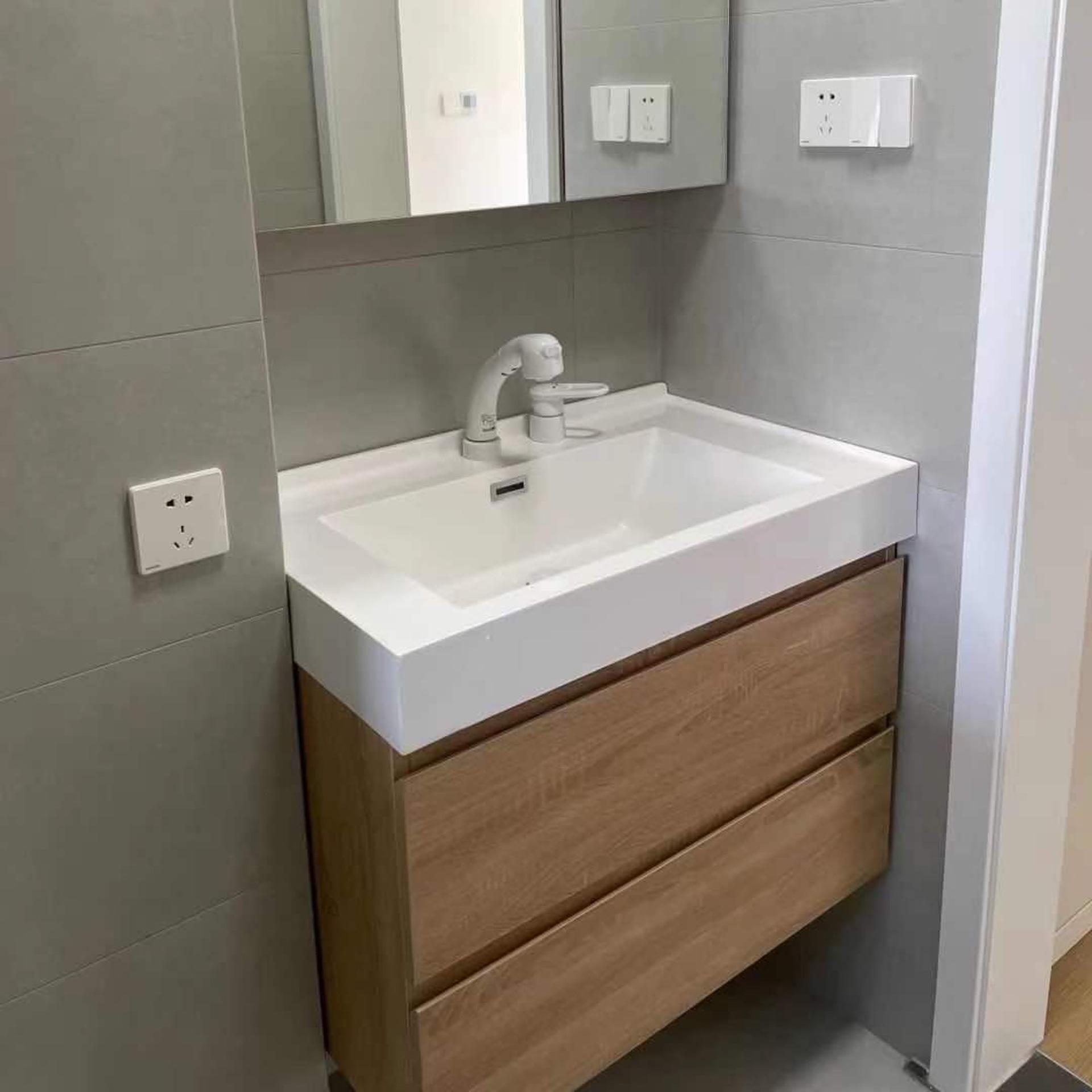 小红书日系浴室柜四边挡水条实木卫浴柜现代简约洗漱台一体式台盆