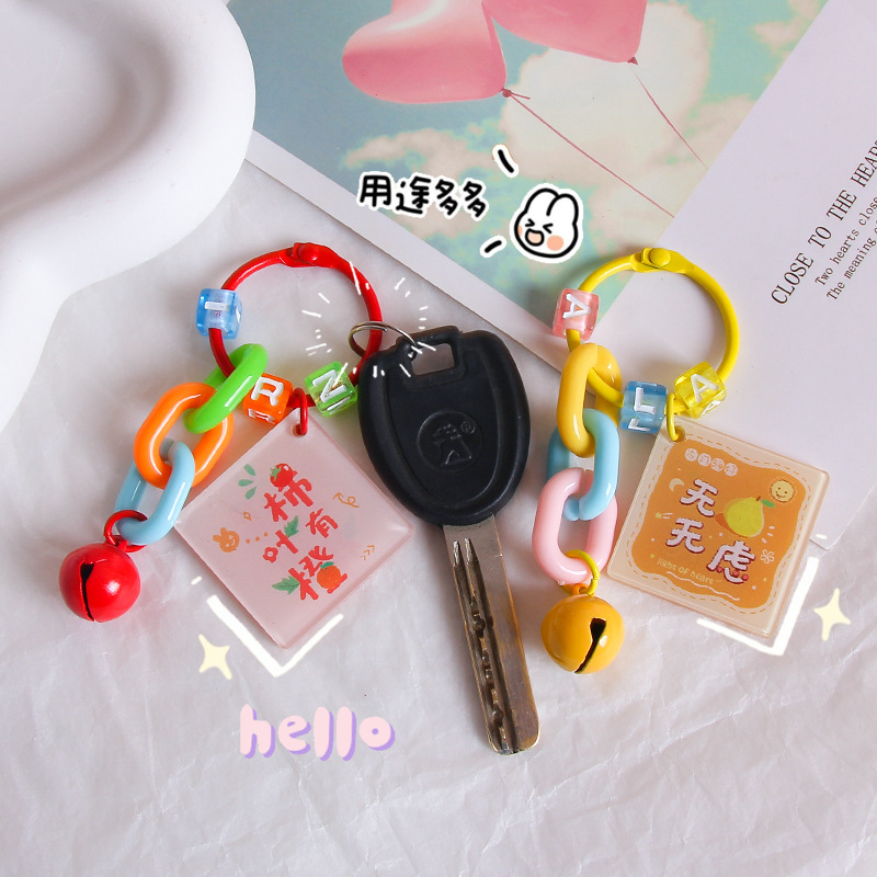 Ins Style Keychain Pendant Acrylic Double-Sided Text Card Bag Small Ornaments Mobile Phone Shell Decoration Key Ring