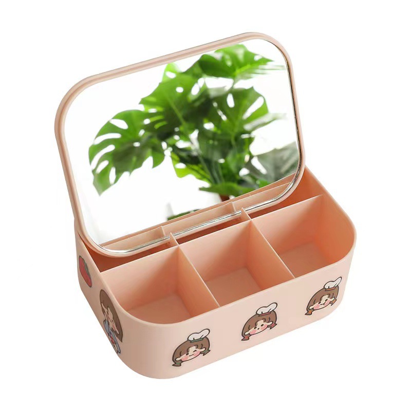 Internet Celebrity Cosmetics Storage Box with Mirror Dressing Table Storage Rack Desktop Skin Care Products Dustproof Lipstick Finishing Household