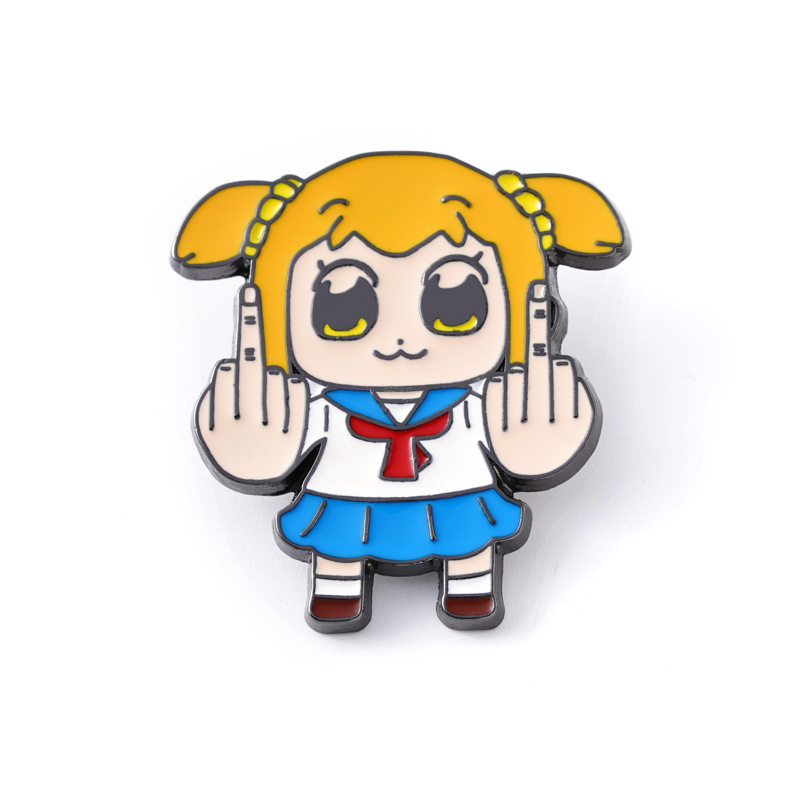 日本动漫同人 pop子和pipi美的日常中指恶搞胸针合金装饰品徽章
