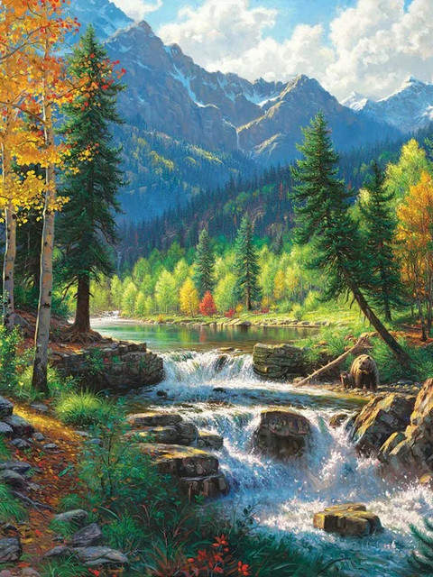 5D Diamond Painting Landscape Waterfall Full round Mosaic Diamond Cross Stitch Picture