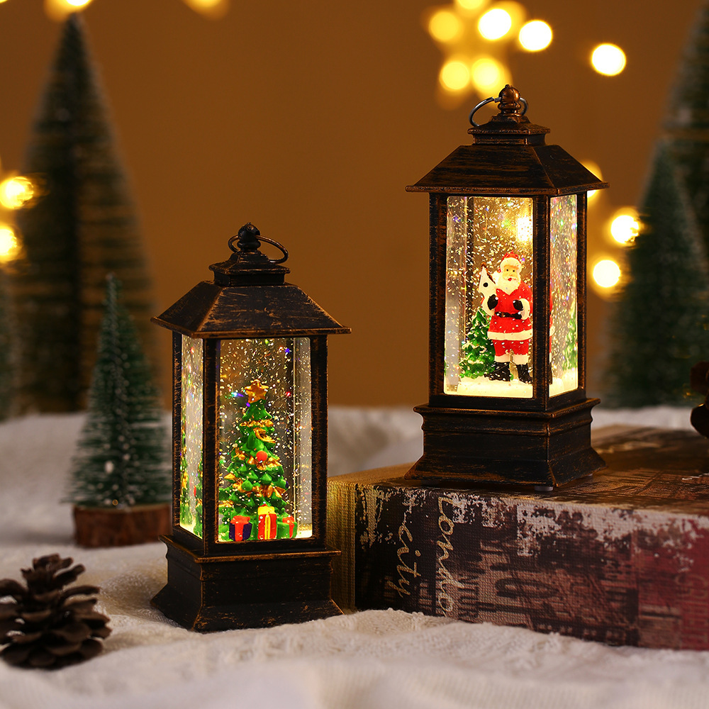 Christmas Ornament Bronze Water Injection Storm Lantern Elderly Snowman Interior Luminous Portable Led Small Night Lamp Christmas Decorations