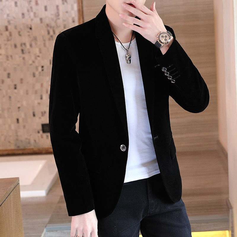 2020春秋男式休闲西装韩版小西装男单西金丝绒西服上衣男外套男装