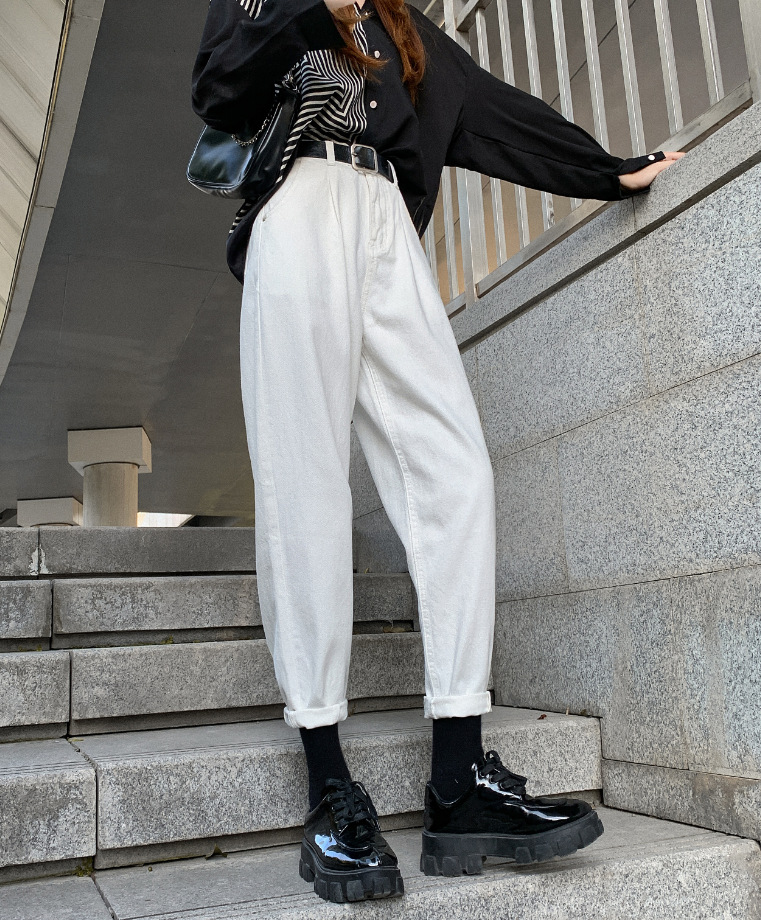 9020#模特第二套图白色裤子老爹裤休闲裤大图在qq群文件