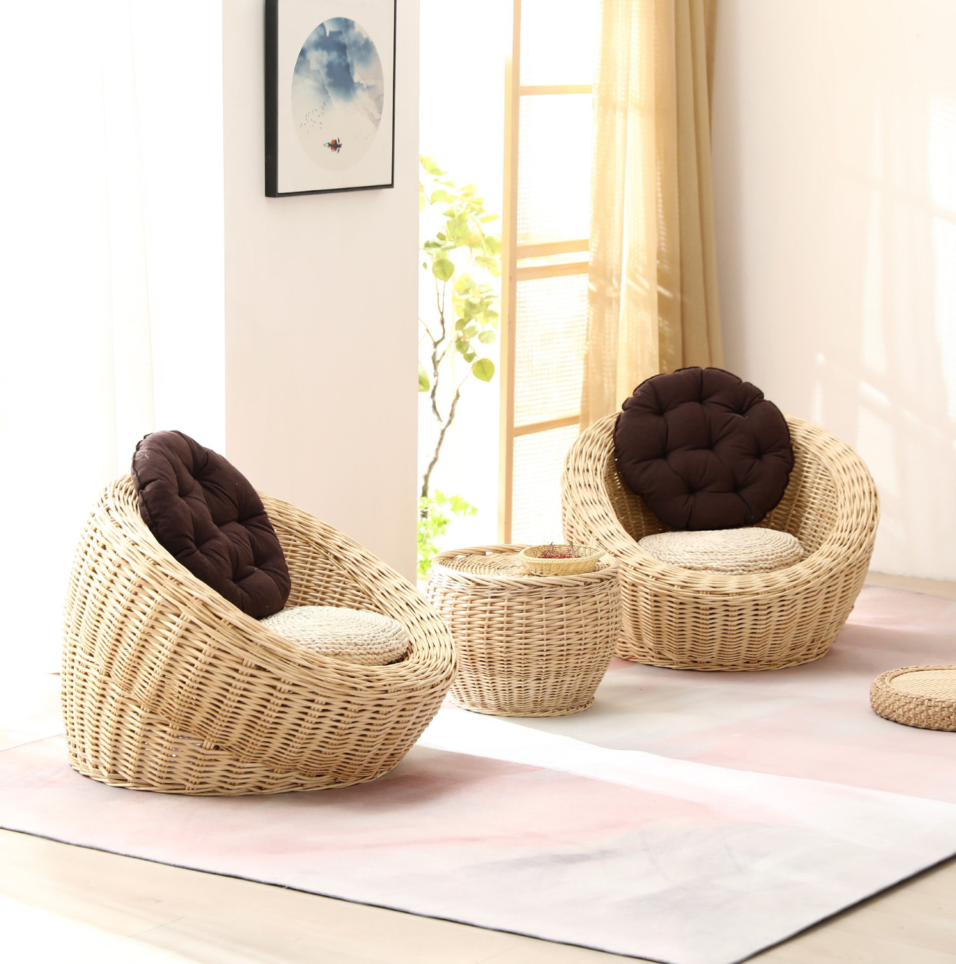 藤椅户外阳台卧室柳编藤编懒人沙发休闲藤椅榻榻米单人沙发 双人