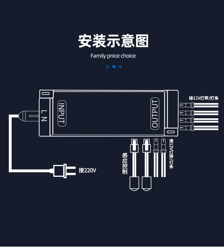 批发led橱柜灯电源超薄杜邦接口感应控制变压器12v衣柜灯开关电源