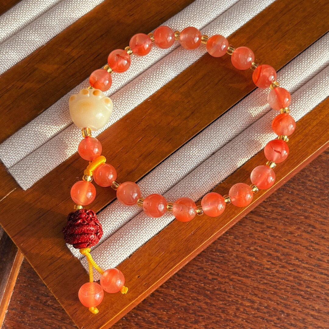 天然精品南红单圈手串简约百搭玛瑙龙头配饰礼物流苏手链圆珠男女