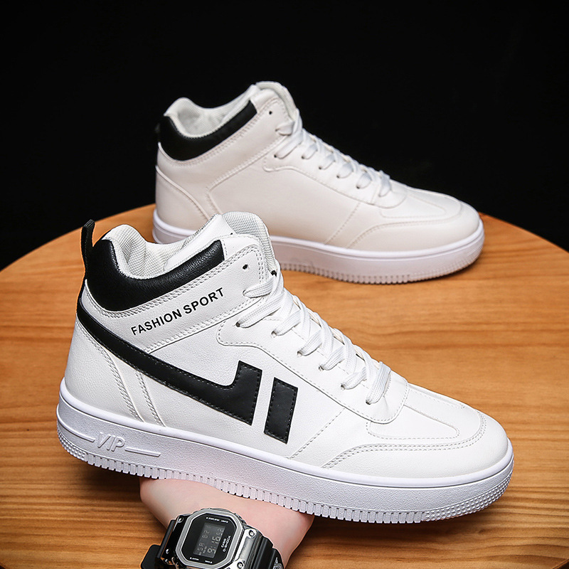 高帮板鞋空军一号男士休闲鞋秋季纯白色学生小白鞋子男aj运动男鞋