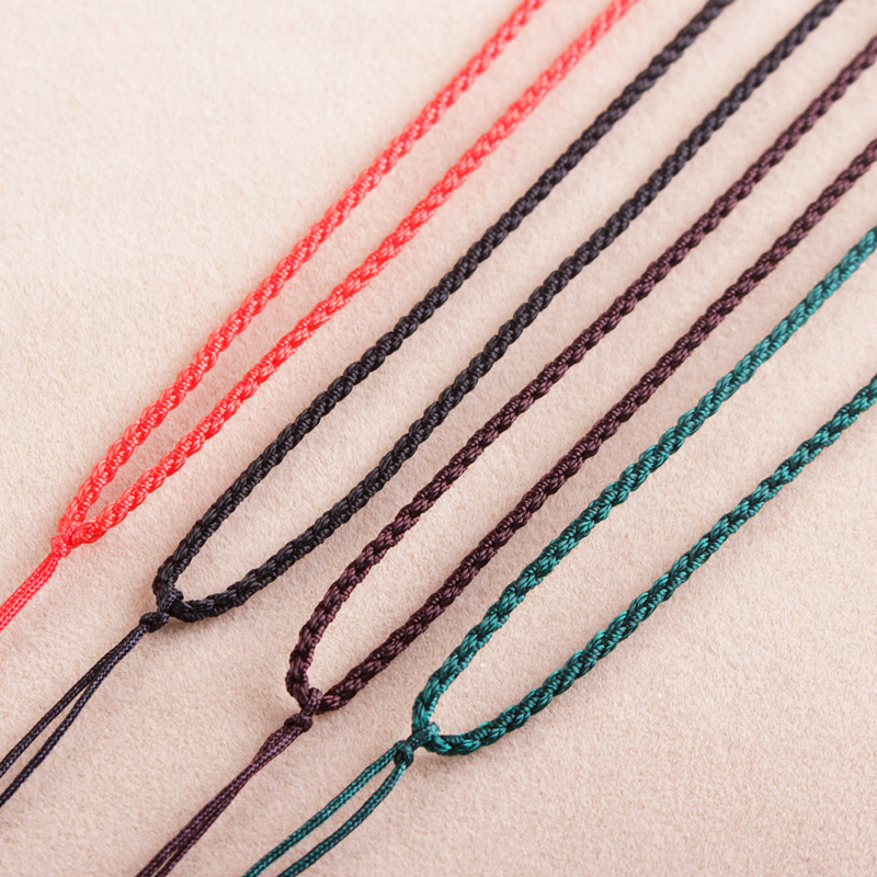 手工编织四股辫吊坠挂绳红色细款宝宝绳diy可调节吊坠项链绳批发