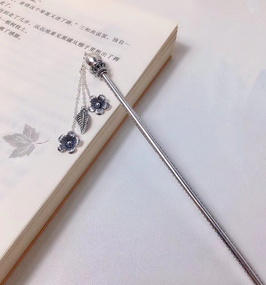 纯银999银发簪女心经复古风民族风做旧气质素簪步摇汉服盘发头饰