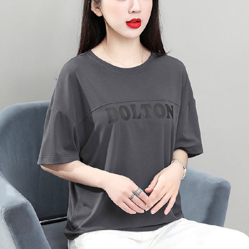 Batwing Shirt Short-Sleeved T-shirt for Women 2023 Summer New Printed Middle-Aged Moms Loose Large Size Belly Covering Small Shirt Top