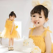 女童黄色礼服裙影楼儿童摄影服装女孩拍摄公主裙拍照影楼服装道具