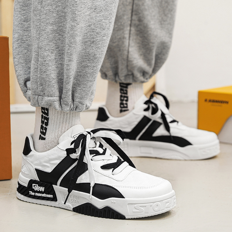 国潮男板鞋港仔风学生外穿时尚运动小白鞋韩版个性双鞋带街舞鞋子