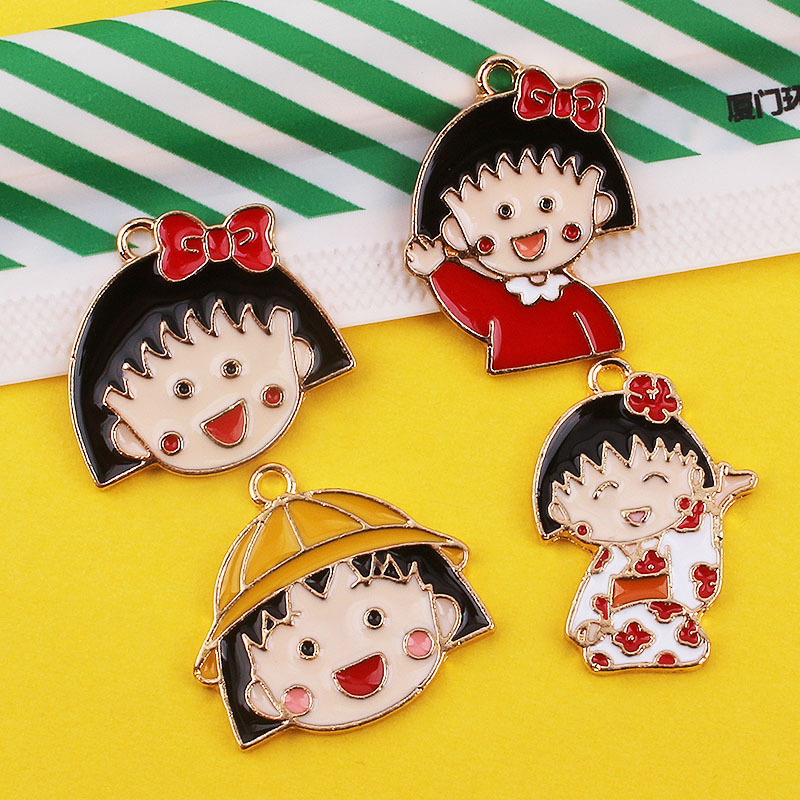 厂家可爱合金配挂件樱桃小丸子饰品挂件diy耳环吊坠项链拉链挂饰