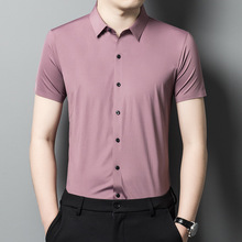 青年夏季新款高档男士衬衣高级感商务现货棉质休闲短袖纯色男衬衫
