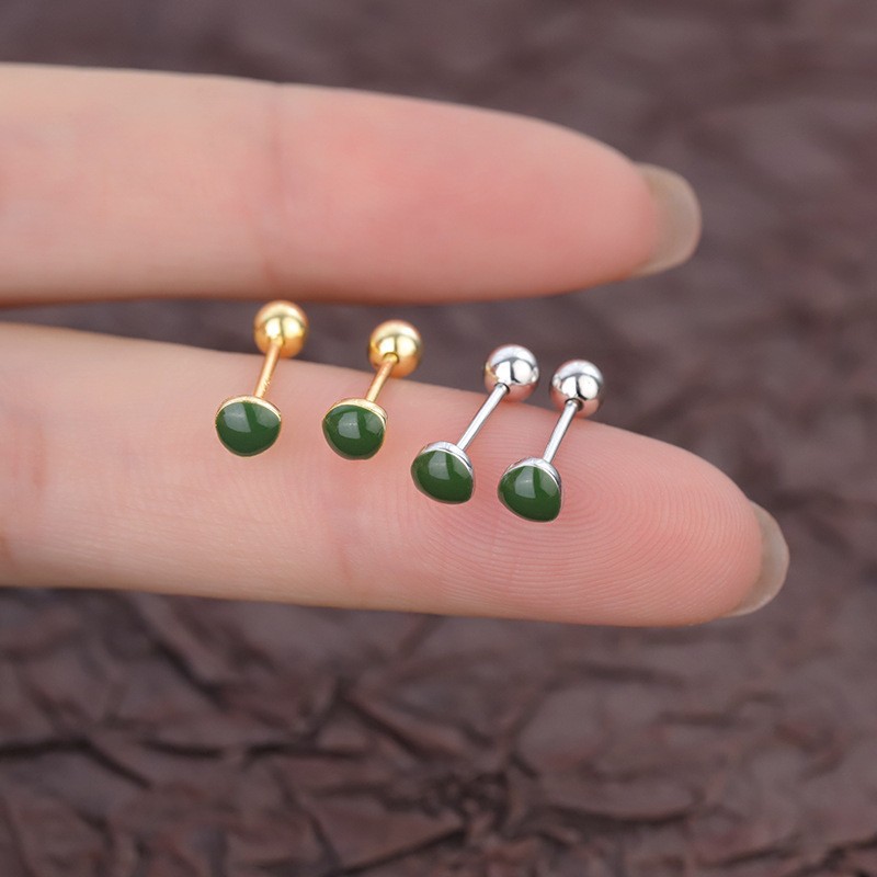 Trendy Personality Green Avocado Screw Tightening Buckle Stud Earrings for Women Simple Mini Small Oval Ear Bone Stud Ear Rings
