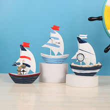 地中海帆船摆件桌面摆设送人礼物蓝色海洋造景装饰品迷你帆船模型