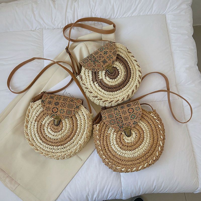 Southeast Asia Straw Bag Ins Shoulder Straw-Weaved Crossbody Beach Casual Ethnic Style Mini and Simple Handmade Beach Bag