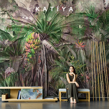Katiya北欧东南亚芭蕉叶热带植物客厅电视背景墙壁纸无缝壁画墙布
