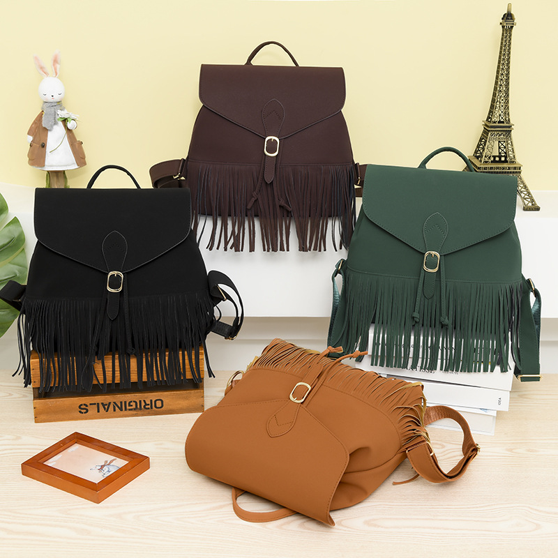 European and American Retro Tassel Bucket Bag 2023 New Fashion Trendy Casual Women's Bag Shoulder Cross-Body Shoulders Backpack