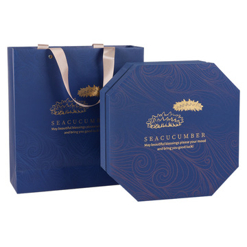 新款蓝色八角形海参包装盒半斤一斤高档淡干海参礼品盒刺参空盒子