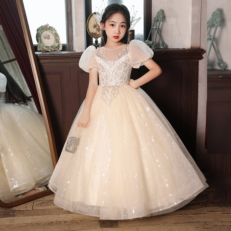 女童晚礼服生日小学生花童婚礼小女孩礼服儿童主持人钢琴演出服女